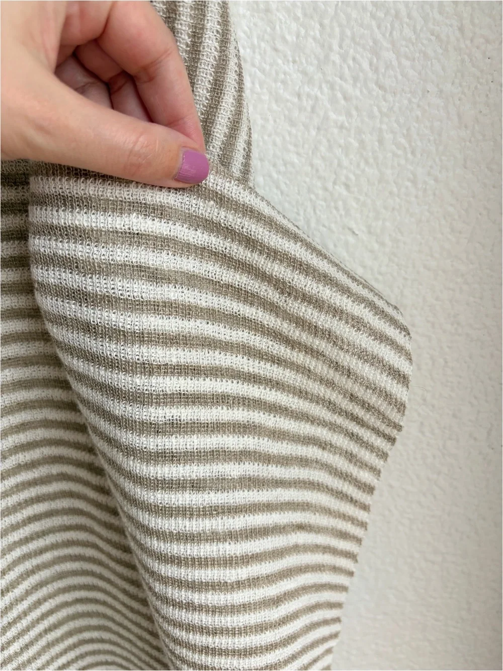 Tan Half Striped Knit Linen Ruana Wrap OS